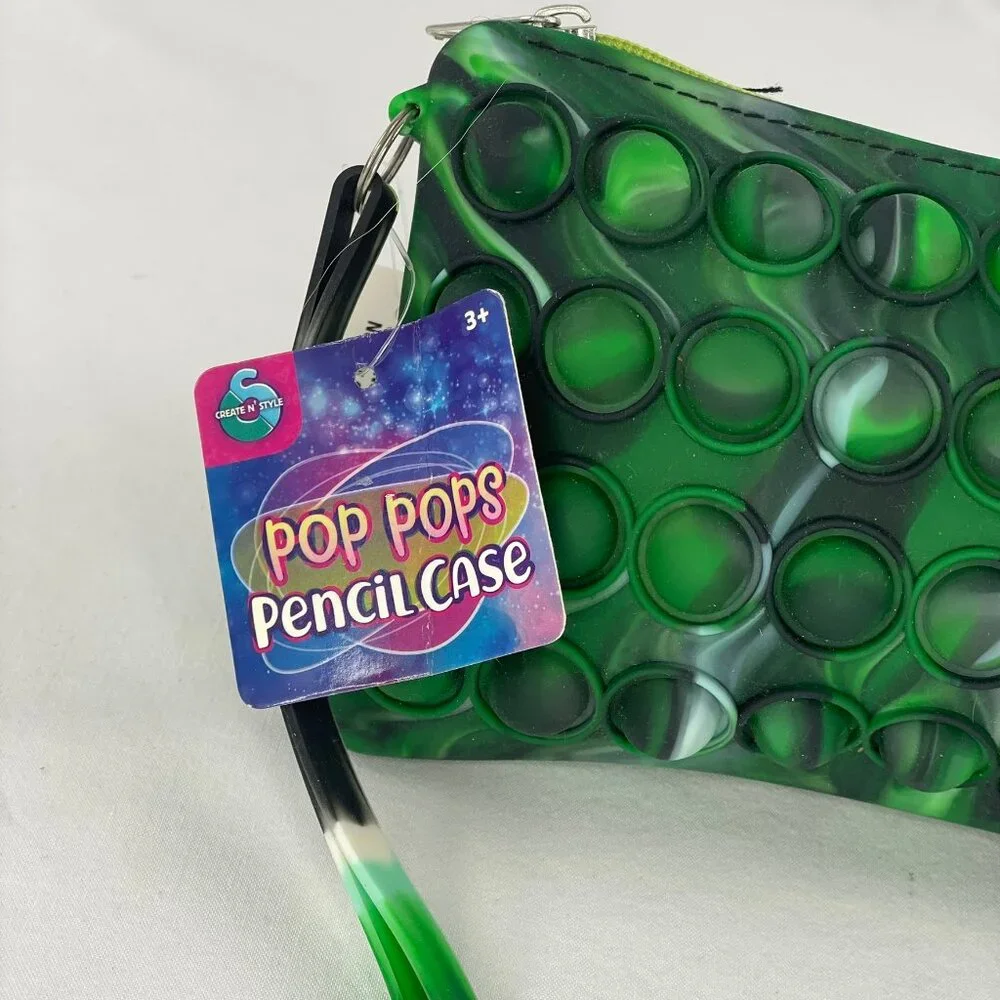 Pop Pops Pencil Case Fidget Sensory Silicone Bubble Pouch Green School Organizer